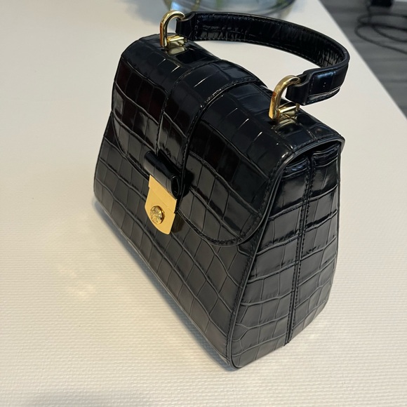 Veronica Beard Black Croc Satchel with Gold Accents - Picture 2 of 11